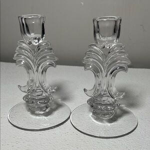 Vintage Fostoria Art Deco Crystal Candlestick Holders Set of 2